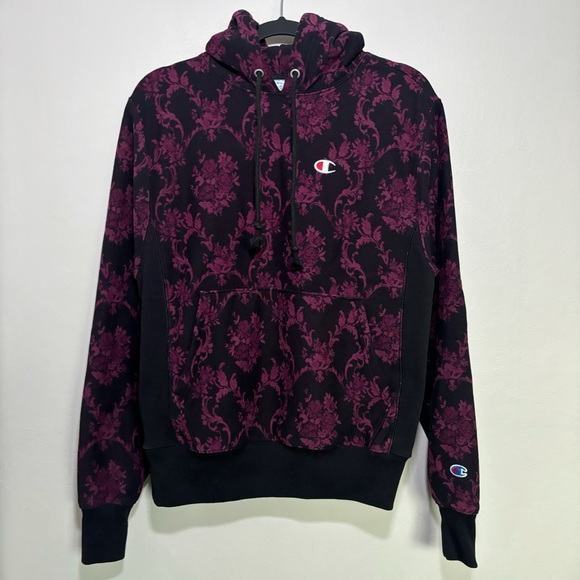 Champion Brocade Logo Reverse Weave Hoodie Sweatshirt in Berry Men’s Small - Picture 2 of 12